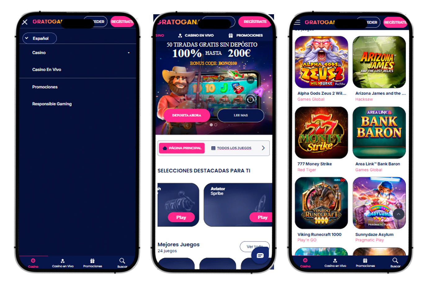 Plataforma móvil de GratoGana Casino para acceder desde smartphones y tablets